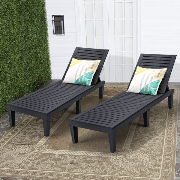 COSTWAY Sun Lounger, 4/5 Positions Adjustable Outdoor Chaise Lounge Chair with Wood Texture Surface, All-Weather Sunbed Recliner Chair for Garden, Patio, Beach and Poolside (without Armrests, Black)