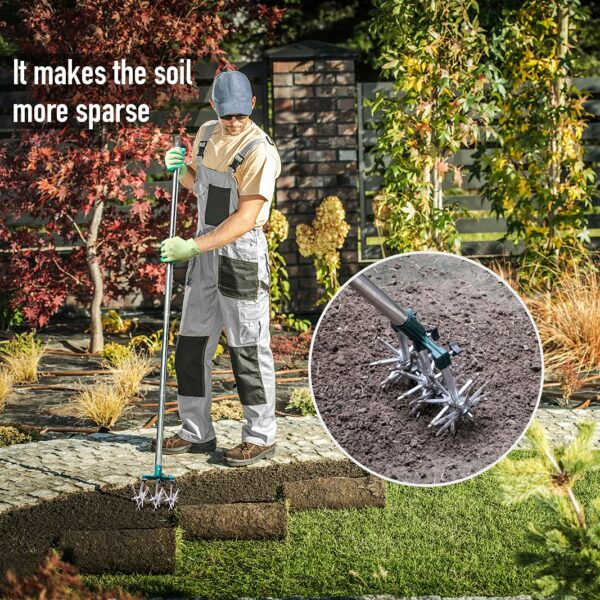 Rotary Cultivator Set, 25"-63" Adjustable Gardening Rotary Tiller and Hand-Held Garden Cultivator Tool with Steel Detachable Tines, Reseeding Grass or Soil Mixing