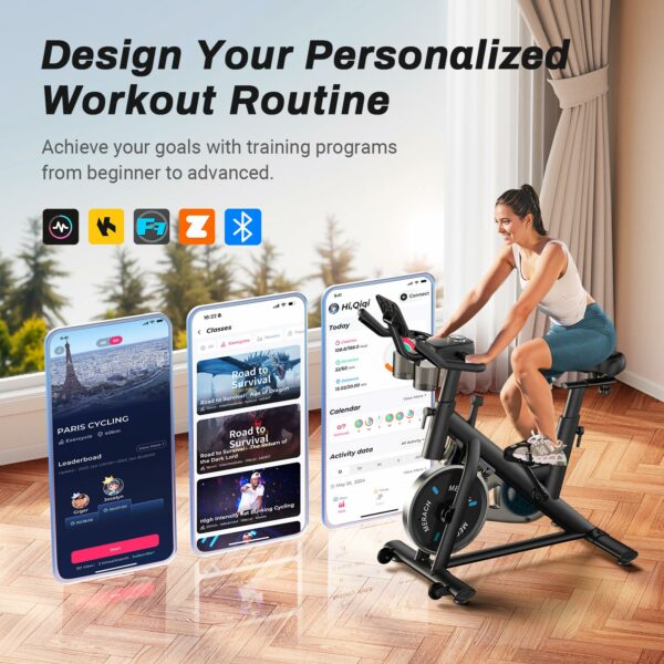 MERACH Exercise Bike with LCD Display, Stationary Bike with Exclusive App for Customized Exercise Plans, Quiet Indoor Cycling Bike Exercise Equipment for Home Gym Use, 300lbs Weight Capacity