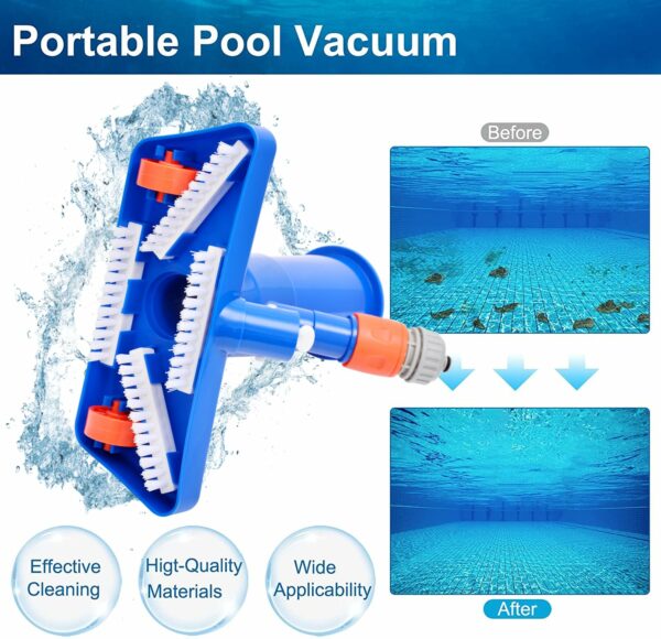 Pool Vacuum Cleaner Head with 4 Detachable Intensify Aluminum Pole, Brush and Leaf Bag, Swimming Pool Vacuum Cleaner