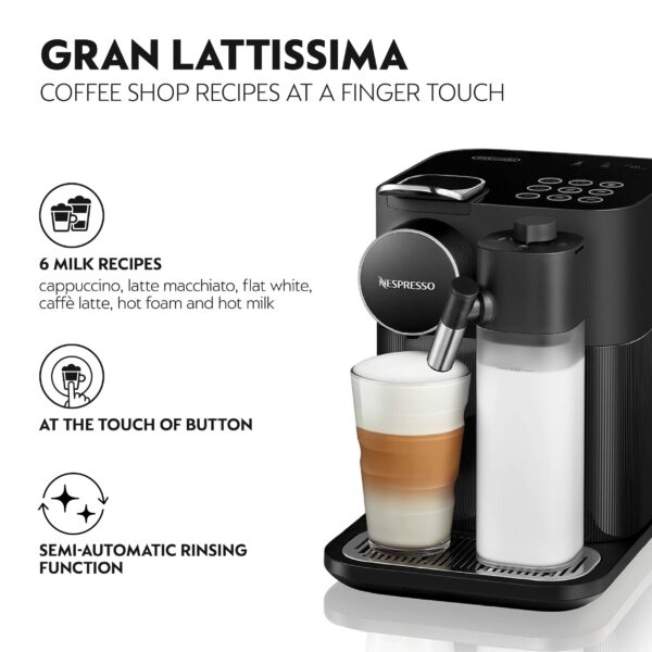 De'Longhi Nespresso Gran Lattissima EN640.B, Automatic Coffee Maker, 19 Bar Pressure, Cappuccino, Latte, 1400W, Sophisticated Dark Black