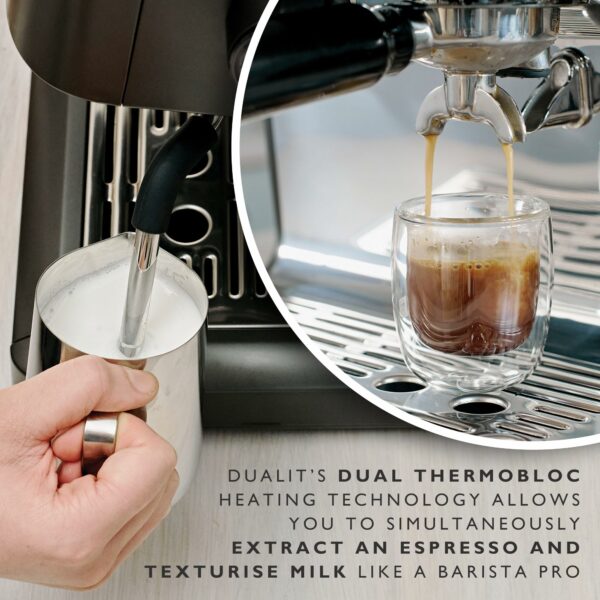 Dualit Espressivo Pro Coffee Machine - Dual Boiler - Integrated Coffee Bean Grinder - Steam Wand - 2.8L Removable Water Tank - Built in Warming Plate - 20 Bar Pressure - Stainless Steel