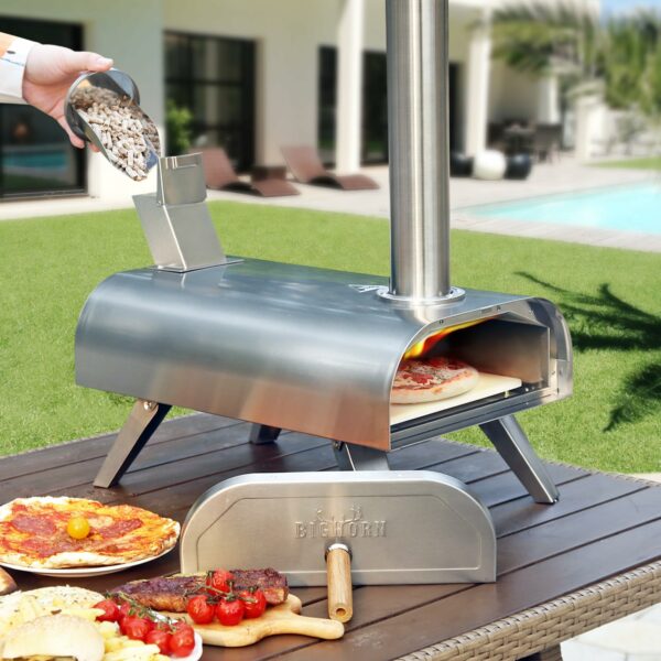 BIG HORN OUTDOORS Pizza Ovens Wood Pellet Pizza Oven Wood Fired Pizza Maker Portable Stainless Steel Pizza Grill