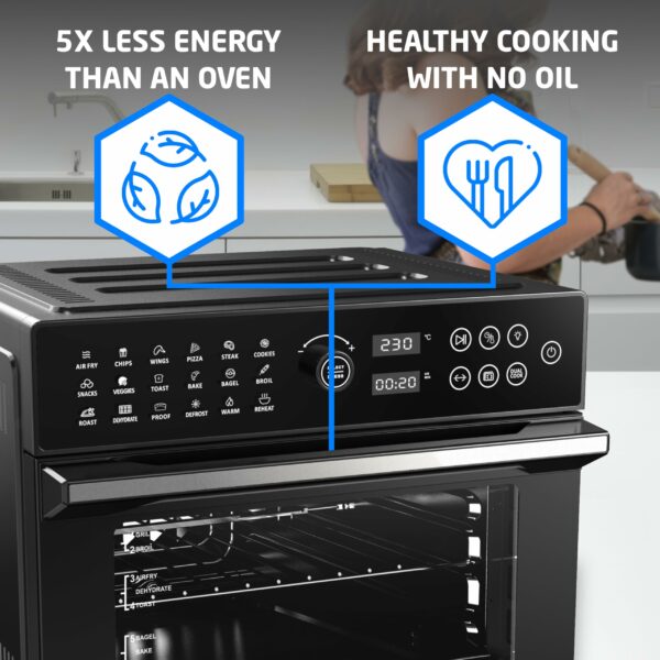 BridgePro 30L Digital Air Fryer Oven With Rotisserie Full Accessory Set - XL Family Sized 18 in 1 Dual Cook Smart Dial 360° Hot Air Circulation Time & Temp Controlled Fast Cooking 1800W