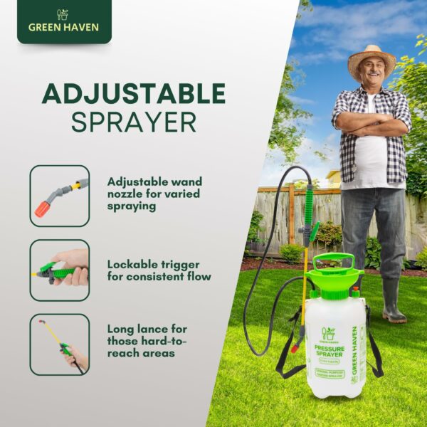 GREEN HAVEN 5 Litre Pump Action Pressure Sprayer - Pump sprayer with Adjustable & Carrying Strap, High-Pressure Spray for Weed Killer Pesticides Fungicides Cleaning