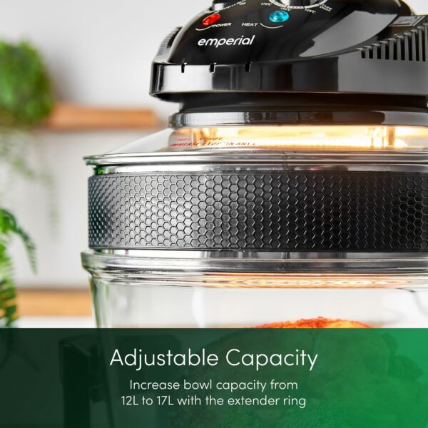 Emperial Premium Black 17L Halogen Convection Oven Cooker Air Fryer 1400W Includes Accessories Pack, Timer & Extender Ring
