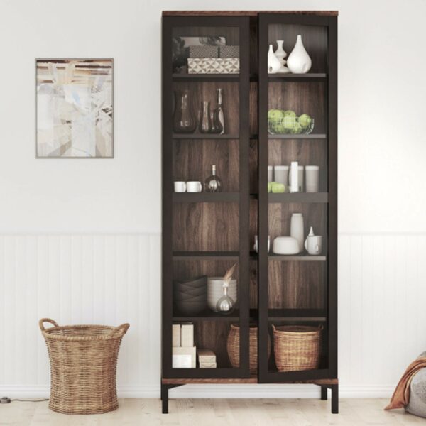 Furniture To Go | Roomers Display Cabinet Glazed 2 Doors in Black and Walnut