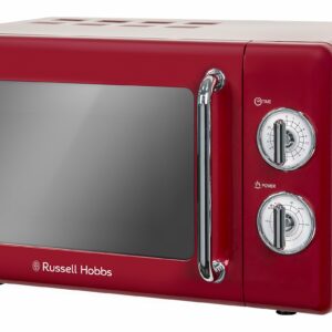 Russell Hobbs RHRETMM705R-N 17 L 700 W Red Compact Retro Solo Manual Microwave with 5 Power Levels, Timer, Defrost Setting, Easy Clean