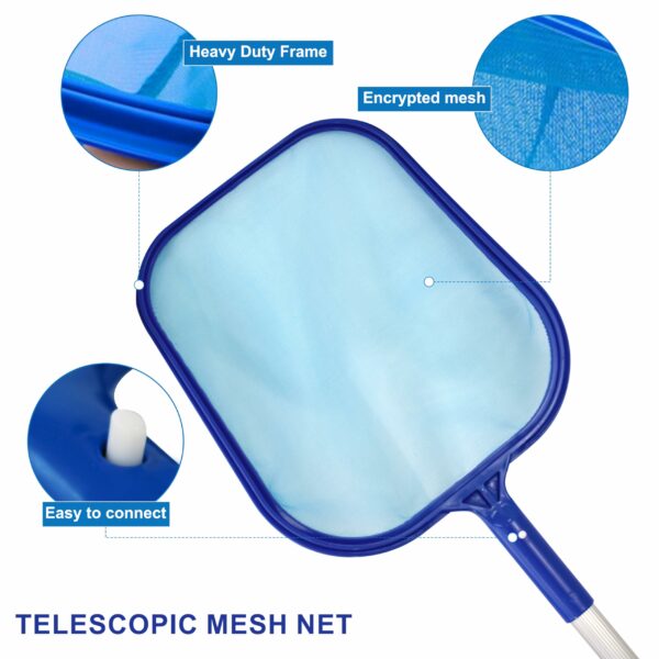 Crystals Pool Skimmer Net - Swimming Pool Cleaning Net with Extendable Telescopic Pole - Fine Mesh Pond Skimmer for Fountain Tubs Spa Fish Tank