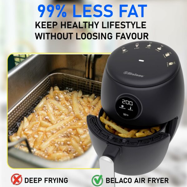 Belaco Air Fryer, 2L Digital Display, Rapid Air Circulation, Air Fryers, 60 Min Timer, Adjustable Temperature, Dishwasher Safe Basket BEL-AF-02