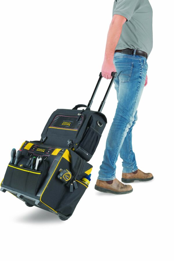 Stanley Fatmax Open Mouth Rolling Rigid Tool Bag Trolley, Multi-Pockets Storage Organiser, FMST1-80148, Black