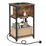 Vasagle Slim Side Table with Charging Station, Narrow Bedside Table with 2 AC Outlets 2 USB Outlets