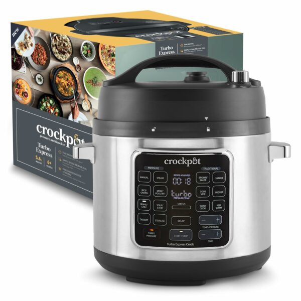Crock-Pot Turbo Express Pressure Multicooker | 14-in-1 Functions | Slow Cooker, Steamer, Pressure Cooker & More | 5.6L (6+ People) | Energy Efficient | [CSC062] Black