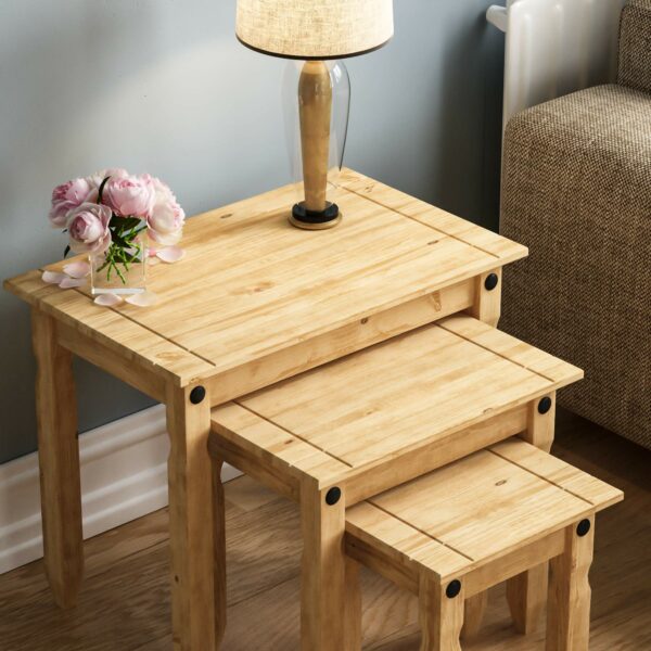 Nest Of Tables, End Table, Rectangular, Waxed Solid Pine Wood, Traditional, Rustic, 28.5 x 60 x 50