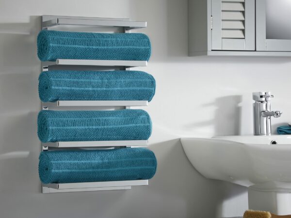 House Homestyle Chrome Towel Holder, Wall Mountable 5 Tier Hanging Towel Storage Rail/Rack for Bathroom, En Suite or Toilet