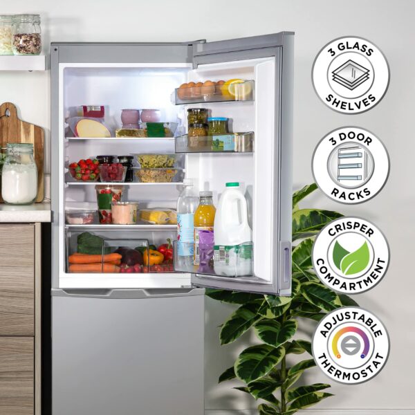 Russell Hobbs Low Frost Silver 60/40 Fridge Freezer, 173 Total Capacity, Freestanding 50cm Wide 145cm High, Fast Freeze