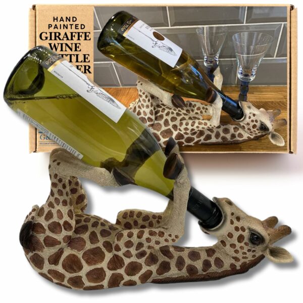 G&H Decor - Adorable 36cm Giraffe Wine Bottle Holder Figure - Giraffe Gift with Amazing Detail - Giraffe Kitchen Countertop Novelty Wine Bottle Holder - Hand Painted Giraffe Gifts for Women
