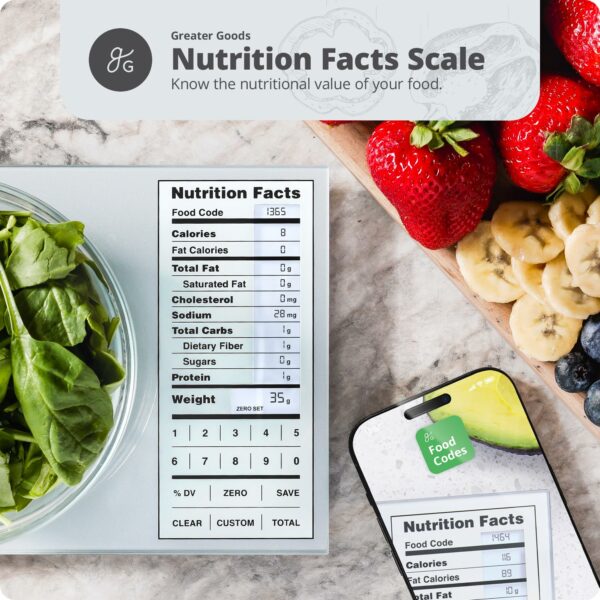 Greater Goods Nourish Digital Kitchen Food Scale and Portions Nutritional Facts Display