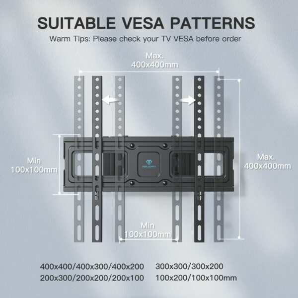 PERLESMITH TV Wall Bracket, Swivel Tilt Wall Mount for 26-70 Inch Flat & Curved TVs up to 45kg, TV Bracket Max. VESA 400x400mm