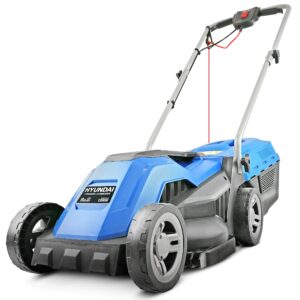 Hyundai 1200 Watt Electric Corded Lawnmower. Lightweight 9kg Rotary Lawn Mower for Small & Medium Gardens. 3 x Height Adjustable, 33cm Width for Cutting & Mulching. 30L Grass Box 3 Year Warranty
