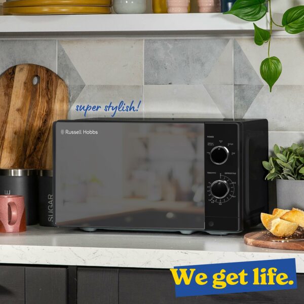 Russell Hobbs 20 Litre 800W Black Solo Manual Microwave, 5 Power Levels, Integrated Timer and Defrost Function, Easy Clean RHM2027B