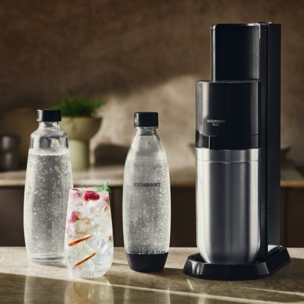 SodaStream DuoPack Fuse 2x 1L KST bottle - dishwasher safe (BPA free) - replacement bottles for SodaStream Water bubbler with PET bottles, black, 9x17.2x29