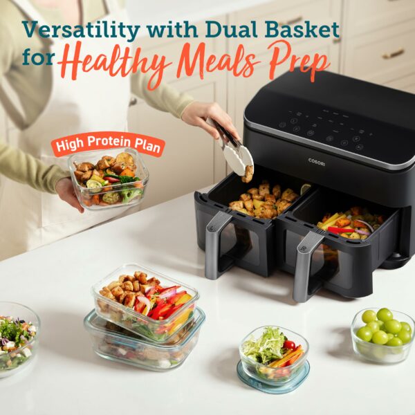COSORI Dual Air Fryer, 8.5L Family Size, 8-In-1, Air Fry, Roast, Bake, Reheat, Dehydrate, Grill, Sync Cook & Finish, Fast and Energy Save, Healthy 50+ Online Recipes, 5 Accessories, Non-Stick