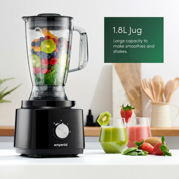 Emperial Food Processor and Blender – 2L Bowl, 1.8L Jug, Multifunctional 8in1 Citrus Juicer, Shredder, Slicer, Emulsifier & Grater – Features 2 Speeds + Pulse Control