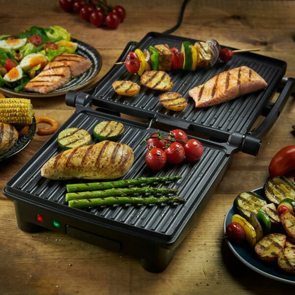 George Foreman Medium Electric Flexe Grill [Non stick, Healthy, Griddle, Toastie, Hot plate, Panini, BBQ, Energy saving, Vertical storage, Easy clean, Drip tray, Ready to cook light] Black 1800W 26250