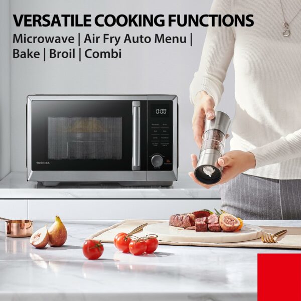 TOSHIBA Air Fry Auto Menu Combo 5-IN-1 26L Countertop Microwave Oven, Broil, Bake, Combi, 10 Power Levels, 10 Auto Cooking Presets, Easy Defrost, Black, 900W, ML2-EC26SF(BS)