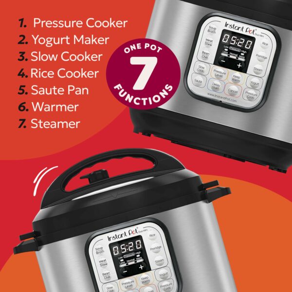 Instant Pot Duo 7-in-1 Multi-Cooker 3L - Brushed Stainless Steel, Small Pressure Cooker, Slow Cooker, Rice Cooker, Sauté Pan, Yoghurt Maker, Food Steamer Pot and Food Warmer, Dishwasher Safe