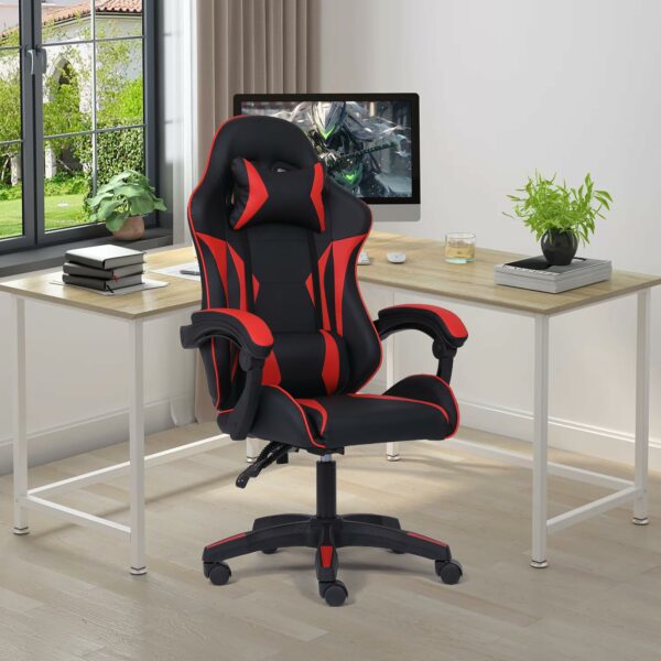Millhouse Sport Desk Chair, Adjustable Office Gaming Racing Chair with Lumbar and Head Pillow - X3577 - Red