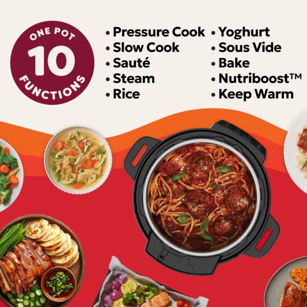 Instant Pot Pro 10-in-1 Multi-Cooker 5.7L - Black, Pressure Cooker, Slow Cooker, Rice Cooker, Sauté Pan, Yoghurt Maker, Food Warmer, Steamer Pot, Sous Vide, Bake, NutriBoost™, Dishwasher Safe
