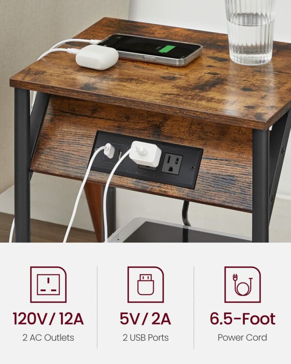 Vasagle End Table with Charging Station, Set of 2, Small Side Tables for Living Room, Bedroom, Nightstand with Outlets and USB Ports