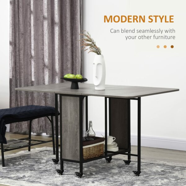 Homcom Mobile Drop Leaf Table, Folding Dining Table with 6 Wheels Storage Shelf for Small Spaces, Kitchen, Dining Room, Grey