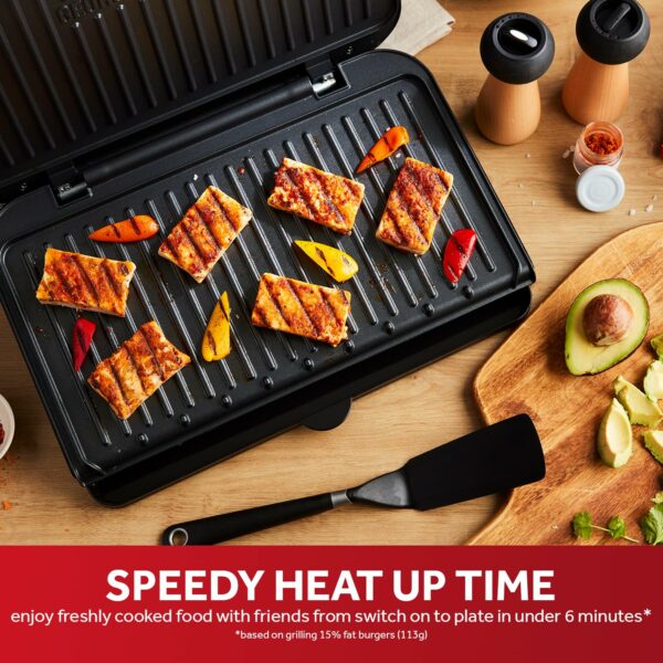 George Foreman Large Electric Fit Grill [Non stick, Healthy, Griddle, Toastie, Hot plate, Panini, BBQ, Energy saving, Vertical storage, Easy clean, Drip tray, Ready to cook light] Black, 2400W 25820