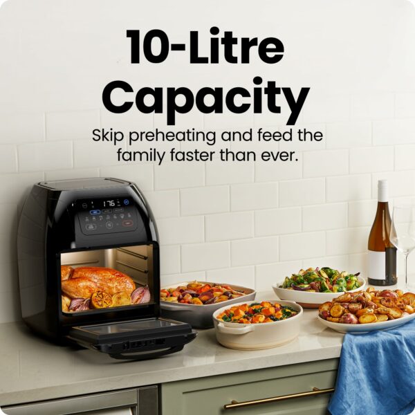 CHEFMAN 5 in 1 Air Fryer Oven with Rotisserie, 10L 1800W, 17 Presets Air Fry, Dehydrator, Roast, Bake, Family Size Large Air Fryer with Auto Shutoff and View Window, Black