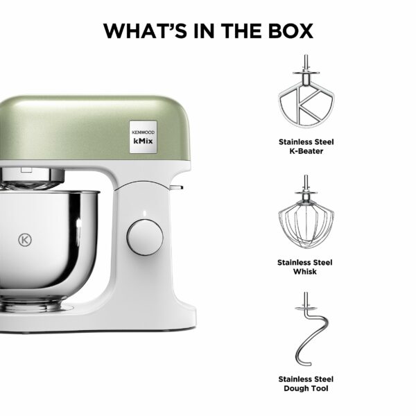 Kenwood kMix Stand Mixer for Baking, Stylish Kitchen Mixer with K-beater, Dough Hook and Whisk, 5L Stainless Steel Bowl, Removable Splash Guard, 1000 W, Editions Green
