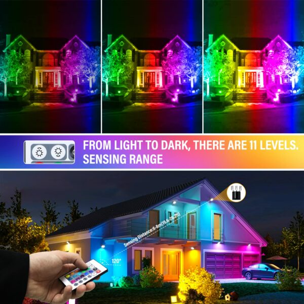Rigidon 4 Pack Outdoor RGB LED Floodlight, 30W Dimmable 16 Colour Changing Flood Lights for Garden, Courtyard, Landscap