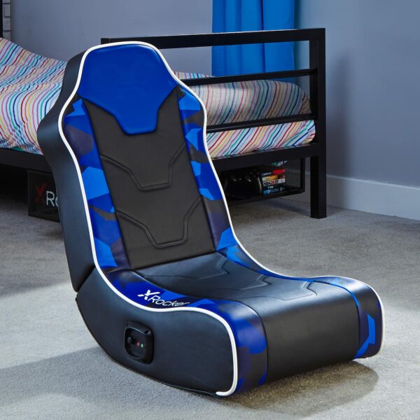 Hermes 2.0 Floor Rocker Gaming Chair for Kids and Juniors, Low Folding Rocking Seat with Stereo Speakers, Faux Leather - Blue