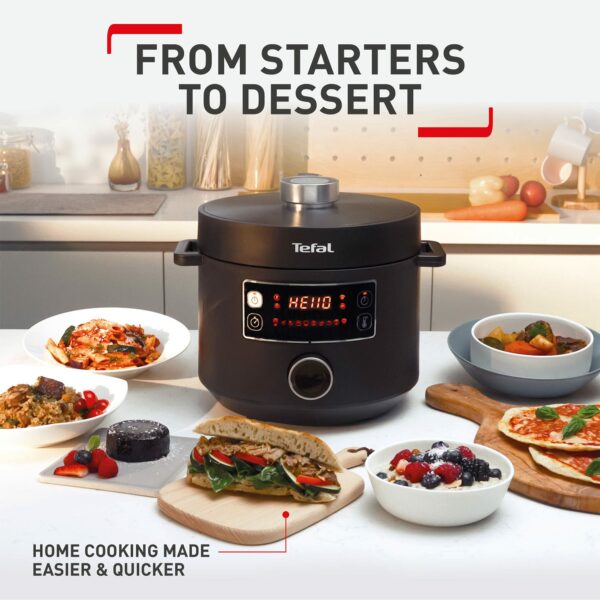 Tefal Turbo Cuisine Electric Pressure Cooker, 10 Programmes inc. stew, steam, bake, slow cooker, Rice cooker, 4.8L, 1000 W, Plastic, Black, CY754840