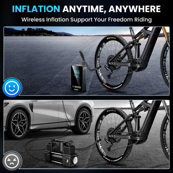 Ipflin Tyre Inflator Cordless Compressor - Portable Air Electric Bike Pump 150 PSI with Digital Display,Rechargeable Tyre Accessories for Car,Bike and Motorbike with Pressure Gauge and LED Light