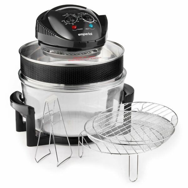 Emperial Premium Black 17L Halogen Convection Oven Cooker Air Fryer 1400W Includes Accessories Pack, Timer & Extender Ring