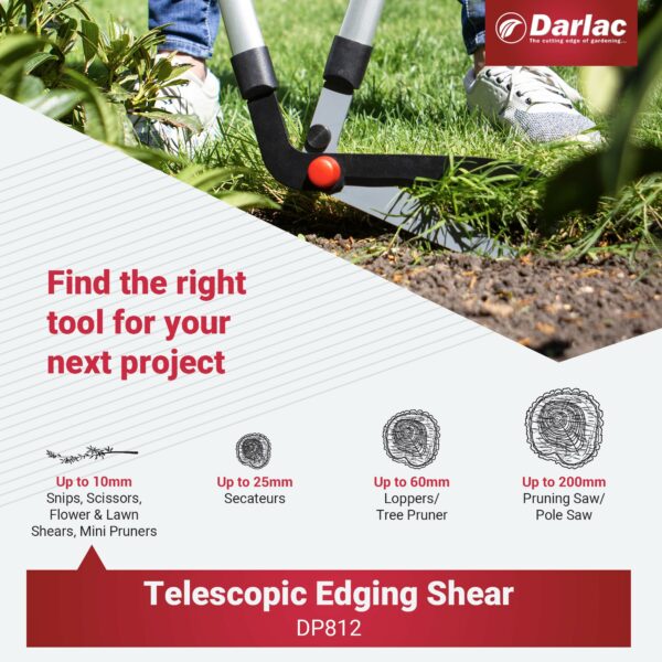Darlac Telescopic Edging Shear – Garden Lawn Edging Shears with Extendable Handles & Razor-Sharp Blade – Adjustable to Any Gardener's Height – Lightweight Approx 1.2kg – Ideal for Trimming Lawn Edges