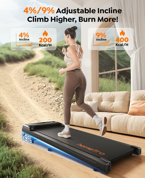 homeTro Walking Pad Treadmill with Incline(9%),3 HP under Desk Treadmills for Home/Office without Assembly,Compact Walking Treadmill with Magnetic Remote & APP Control,120KG Capacity