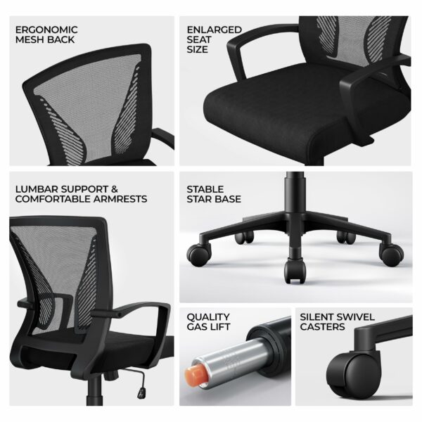 Yaheetech Adjustable Office Swivel Chair Ergonomic Mesh Computer Chair Executive with Arms Height Adjustable Back Support for Home Office Black