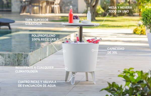 Keter Cool Bar Plastic Outdoor Ice Cooler Table Garden Furniture - white/brown