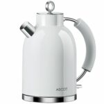 Stainless Steel Kettle, ASCOT Electric Kettle, 2200 W, 1.6 Litres, Retro Design, Wireless Tea Maker, BPA , Boil Dry Protection, Automatic Shut-Off, White