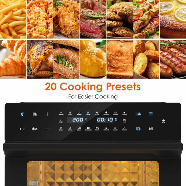 LLIVEKIT 30L Air Fryer Oven XXL with Rotisserie, Mini Oven with 20 Programs and 9 Accessories, Air Fryer Oven with LED Touchscreen, Stainless Steel Liner Oven, Double-layered Glass Door, Recipe Book