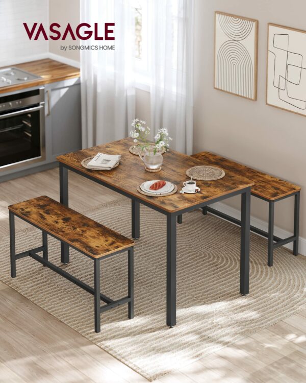 Vasagle Dining Table with 2 Benches, 3 Piece Set, Kitchen Table